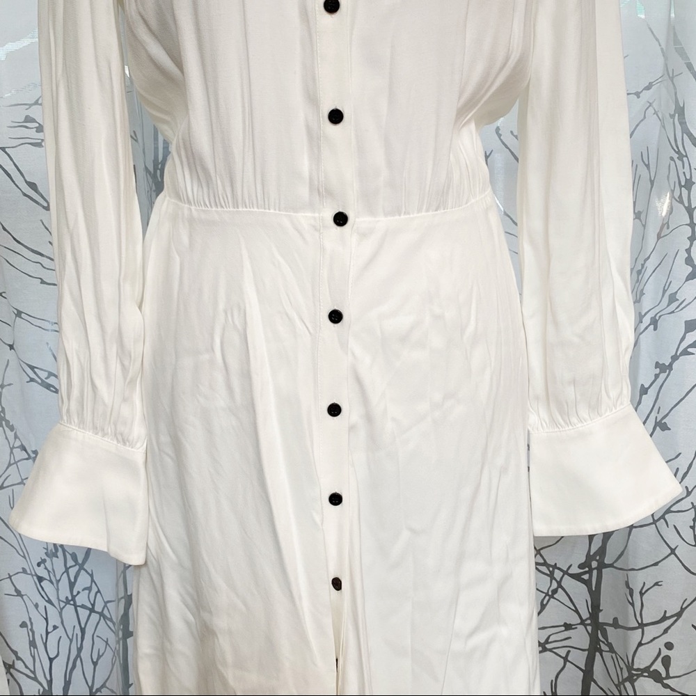 BA&SH Nida white collared long sleeve elastic waist hugging button up midi dress - Picture 8 of 16
